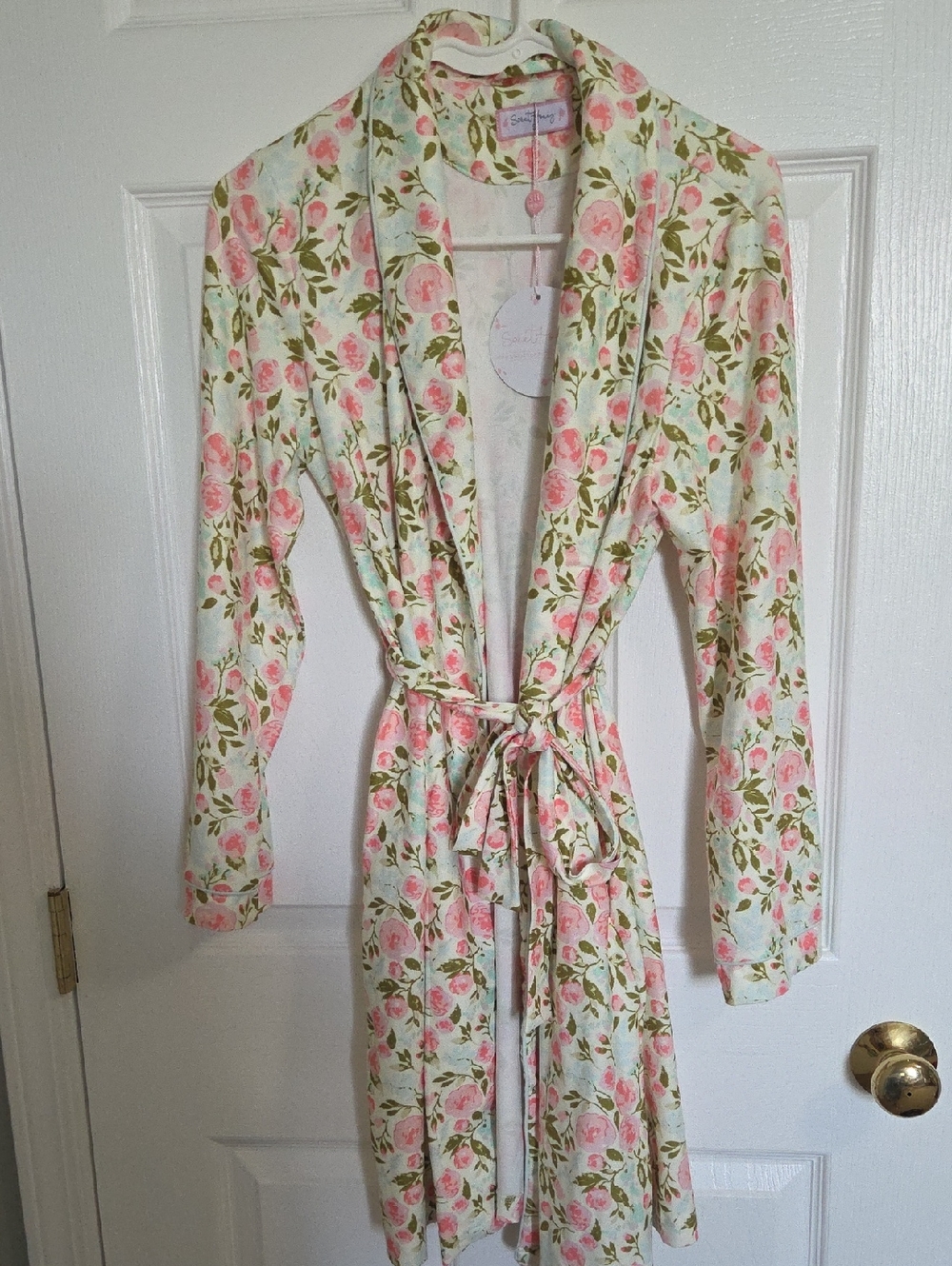 Cozy Comfy Floral Cream Robe with Pink Floral Print